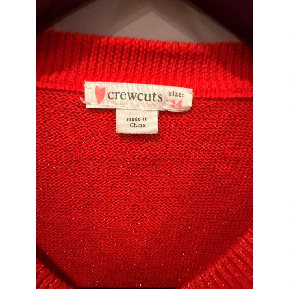 Crewcuts Girls Red Metallic Ruffle Cardigan Sweater AB666 Size 14 Holiday